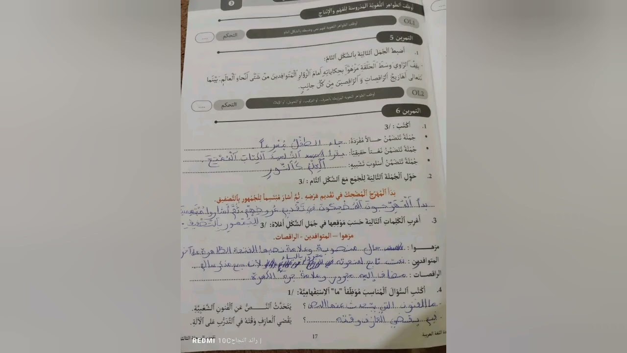 رائز العربية المستوى 5  المرحلة الثالتة مع التصحيح السنة الماضية 