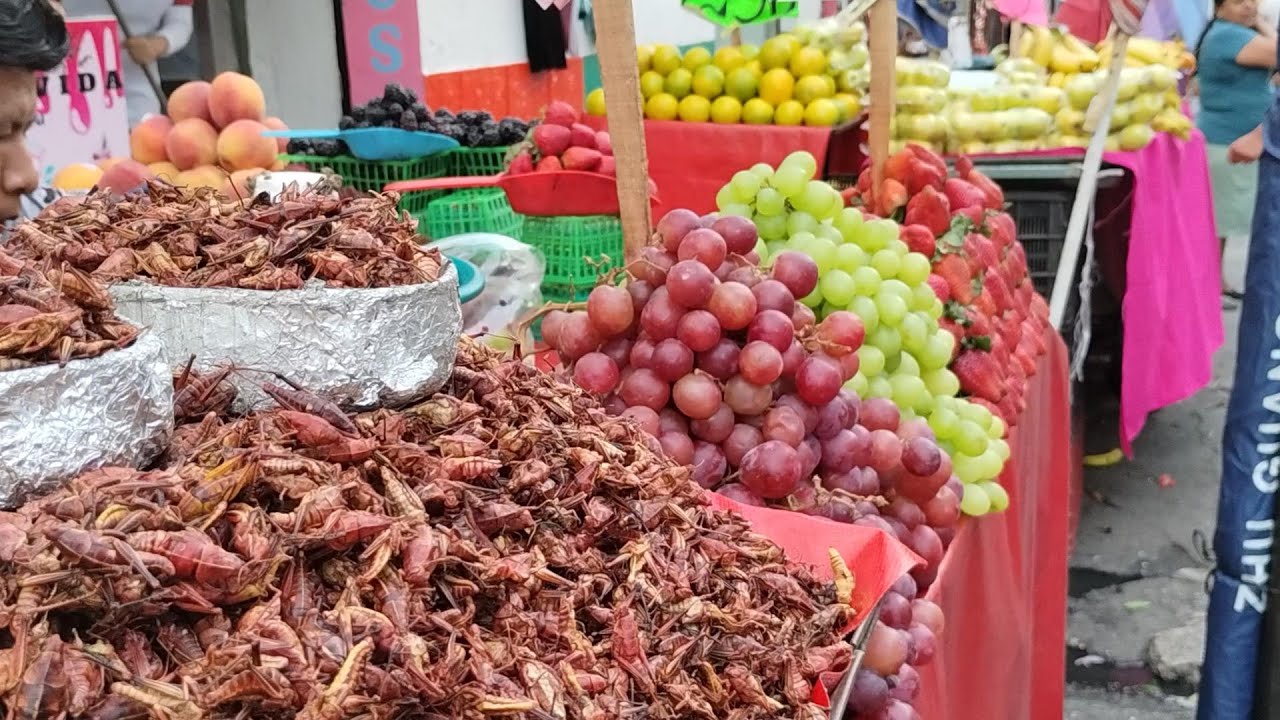 Mercado viejo de Cuautla, cecina, longaniza, chapulines, guacamole! Morelos, México.