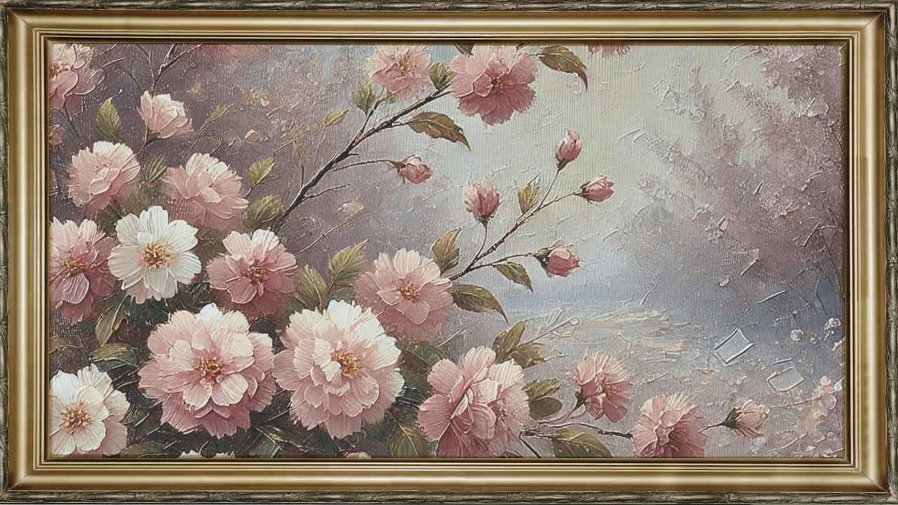 FRAMED TV ART VINTAGE FLOWER SPRING SCREENSAVER BACKGROUND FLORAL PAINTING NO MUSIC WALLPAPER 4K