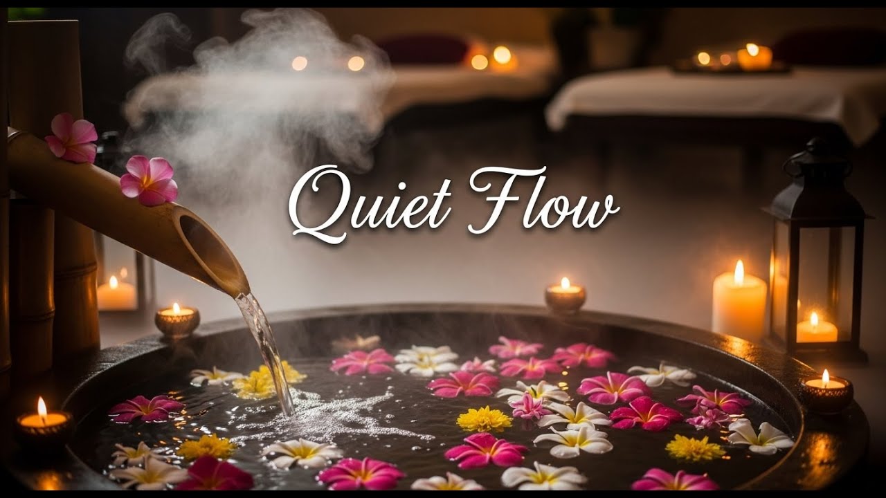 Peaceful Zen Ocean Drift Bamboo Fountain and Candle Glow for Healing Meditation Sleep Serenity Calm