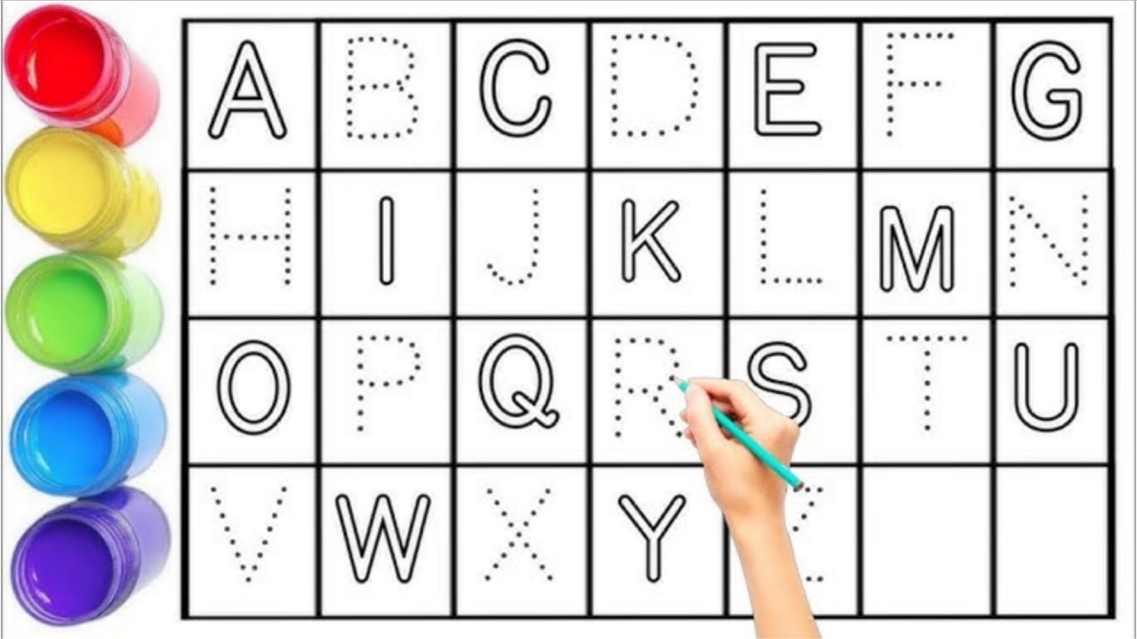 Alphabet, ABC song, abcd, a to z, Kids rhymes, collection for writing along dotted lines for toddler
