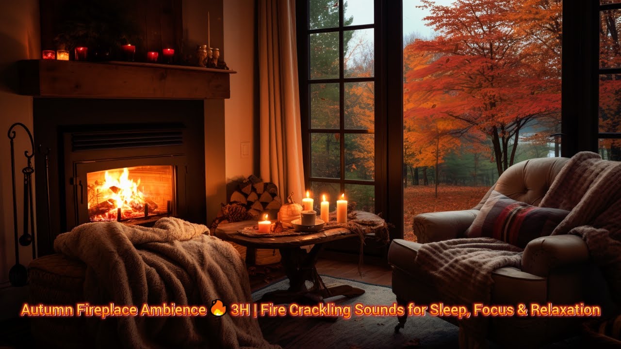 Autumn Fireplace Ambience 🔥 3H | Fire Crackling Sounds for Sleep, Focus & Relaxation