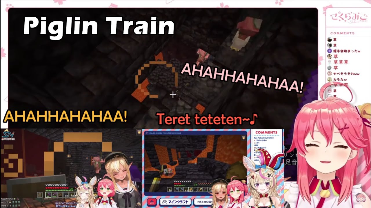Flare & Miko Die Laughing After Polka Got Chased By Kochikame Piglin Train【Hololive English Sub】