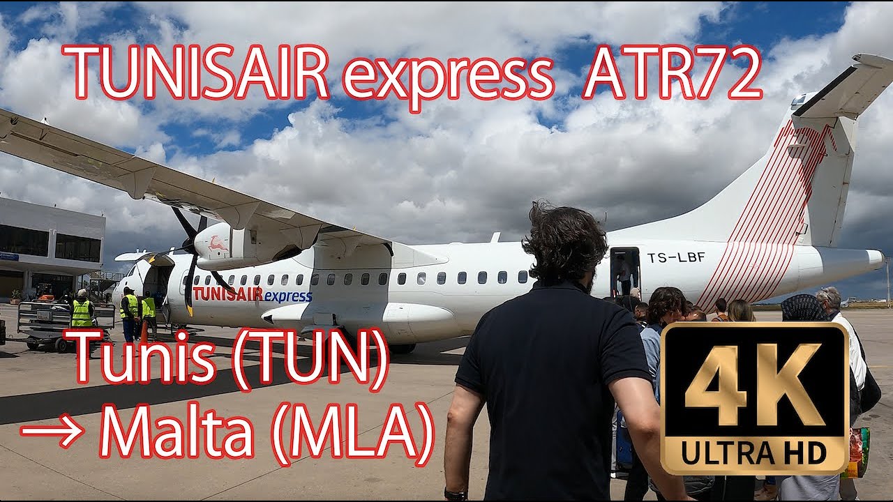 【4K Flight】Tunis (TUN) to Malta (MAL) ATR72 Tunisair