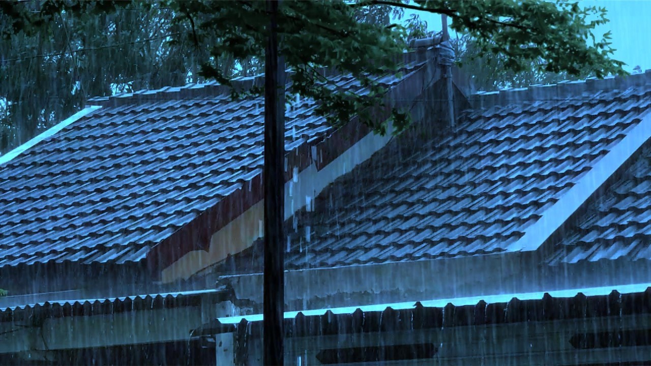 Intense Rain on Metal Roof  Dark Sky Ambience for Stress Relief