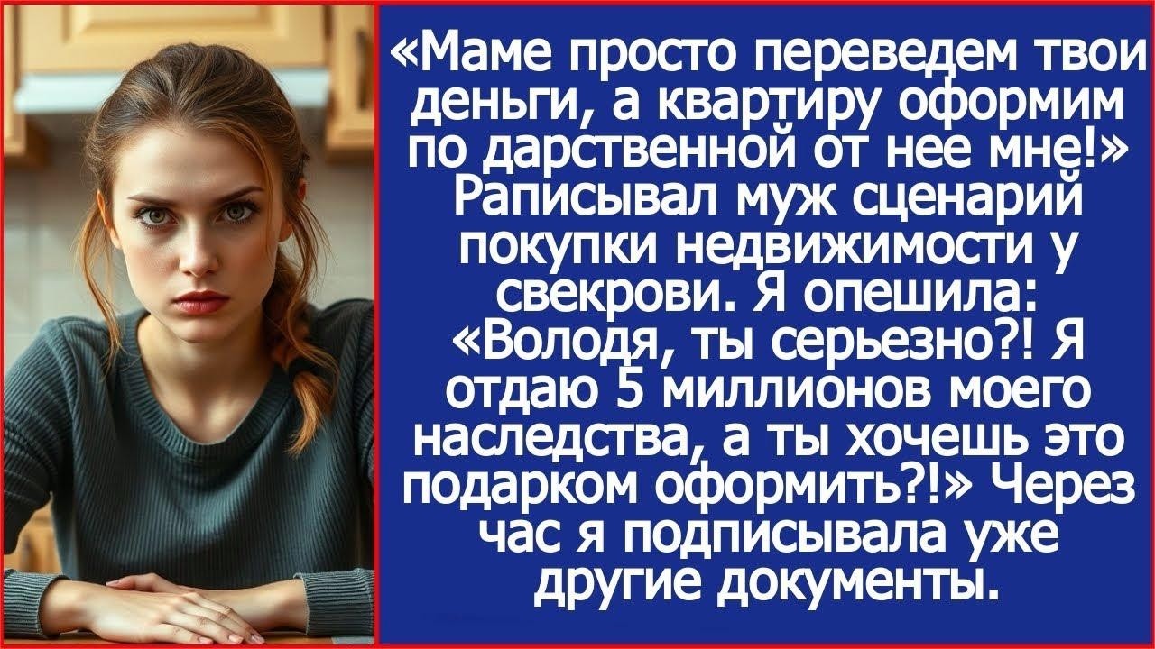 Мы просто переведем маме твои деньги, а квартиру оформим по дарственной от нее мне! Заявил муж