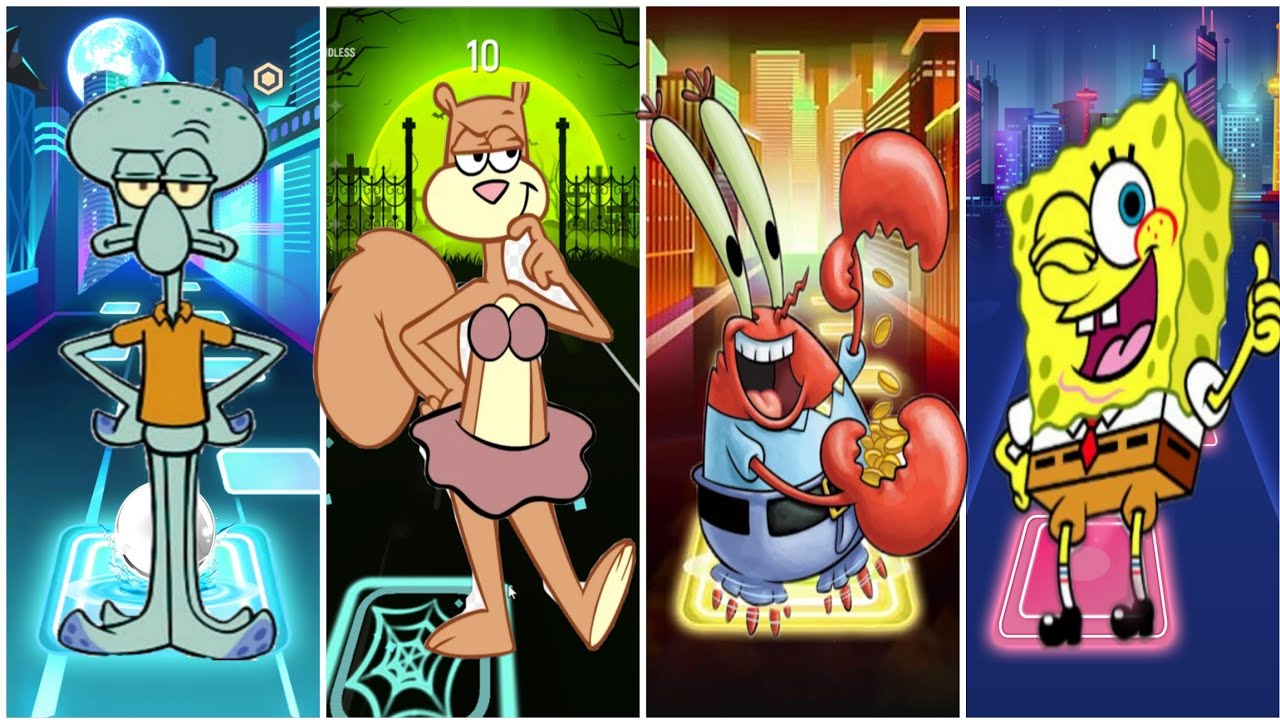 Squidward 🆚 Sandy cheeks 🆚 Mr karbs 🆚 SpongeBob EDM rush tiles hop