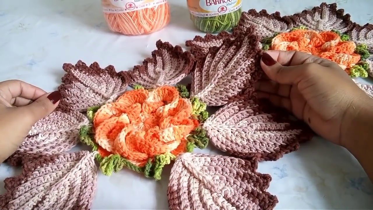 🍁Dica do dia Folha degrade em croche.Para aplicação em tapete Por Vanessa Marcondes.