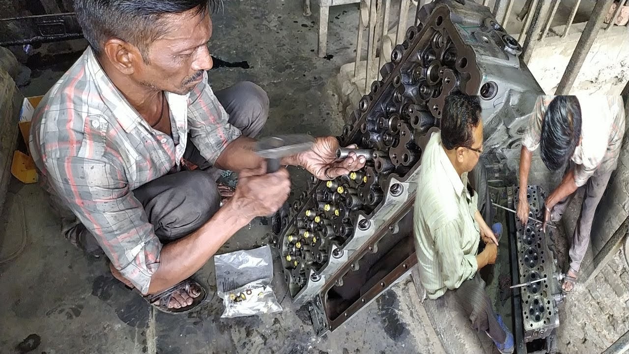 Resurfacing diesel Engine 6 cylinder head || valve seat resurfacing || Indian truck mechanics