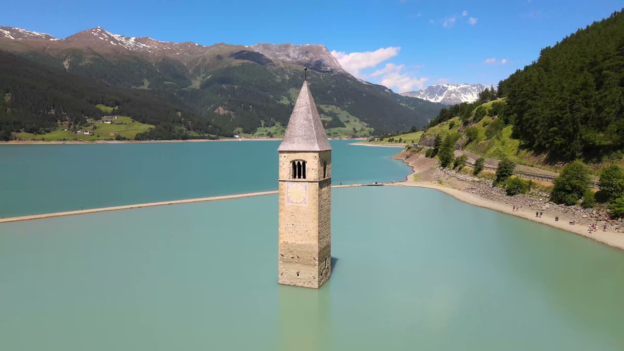 LAGO DI RESIA - Campanile di Curon - 4K Drone
