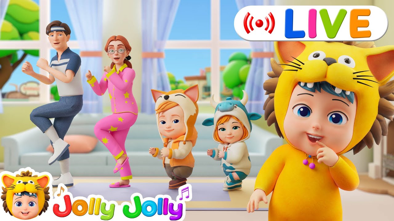 LIVE🔴Exercise Songs | Head Shoulders Knees and Toes, Three Little Kittens + More | Jolly Jolly