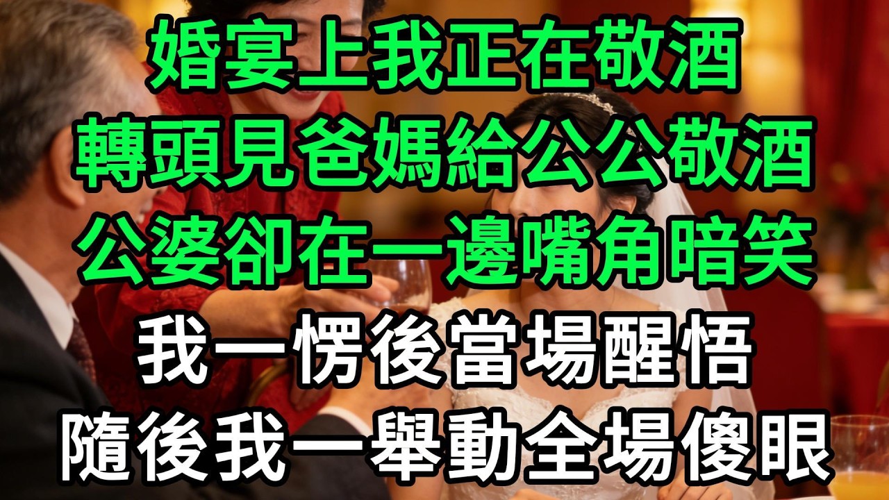 婚宴上我正在敬酒，轉頭見爸媽給公公敬酒，公婆卻在一邊嘴角暗笑，我一愣後當場醒悟，隨後我一舉動全場傻眼#生活經驗#家庭情感