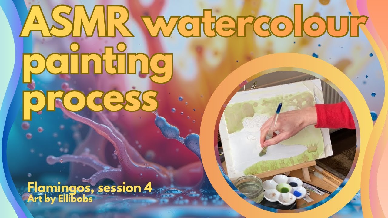 Find calm with my ASMR painting process. Painting, session 4, Flamingos artwork.