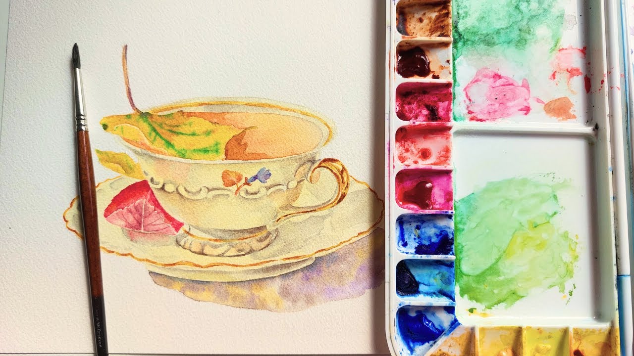 Watercolor Porcelain Cup Tutorial | Fall Teacup  🍂 