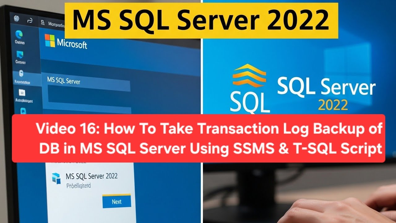 Video 16: How To Take Transaction Log Backup of Database in MS SQL Server Using SSMS and T-SQL