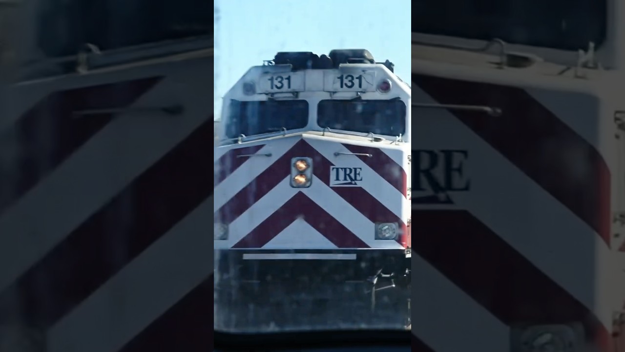 Ex-Amtrak F40 passing a moving train! Trinity Railway Express