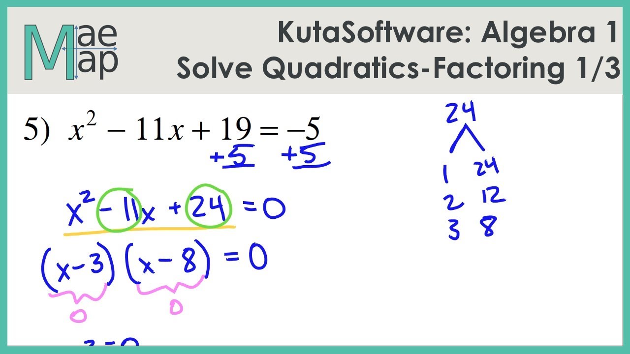KutaSoftware: Алгебра 1 — Решение квадратных уравнений методом разложения на множители. Часть 1