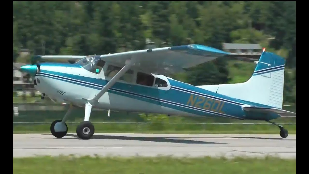 Cessna 185 N26DL takeoff from Nelson, British Columbia Airport CZNL
