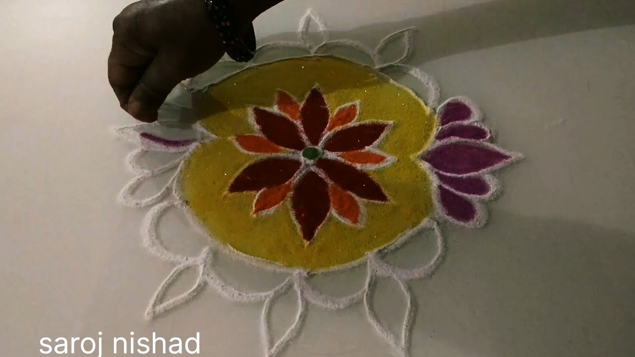@sugandha-rangoli🏵️ Beautiful Holi festival rangoli design.🌸 Easy 5*3 dots rangoli.🌼 Colours rangoli