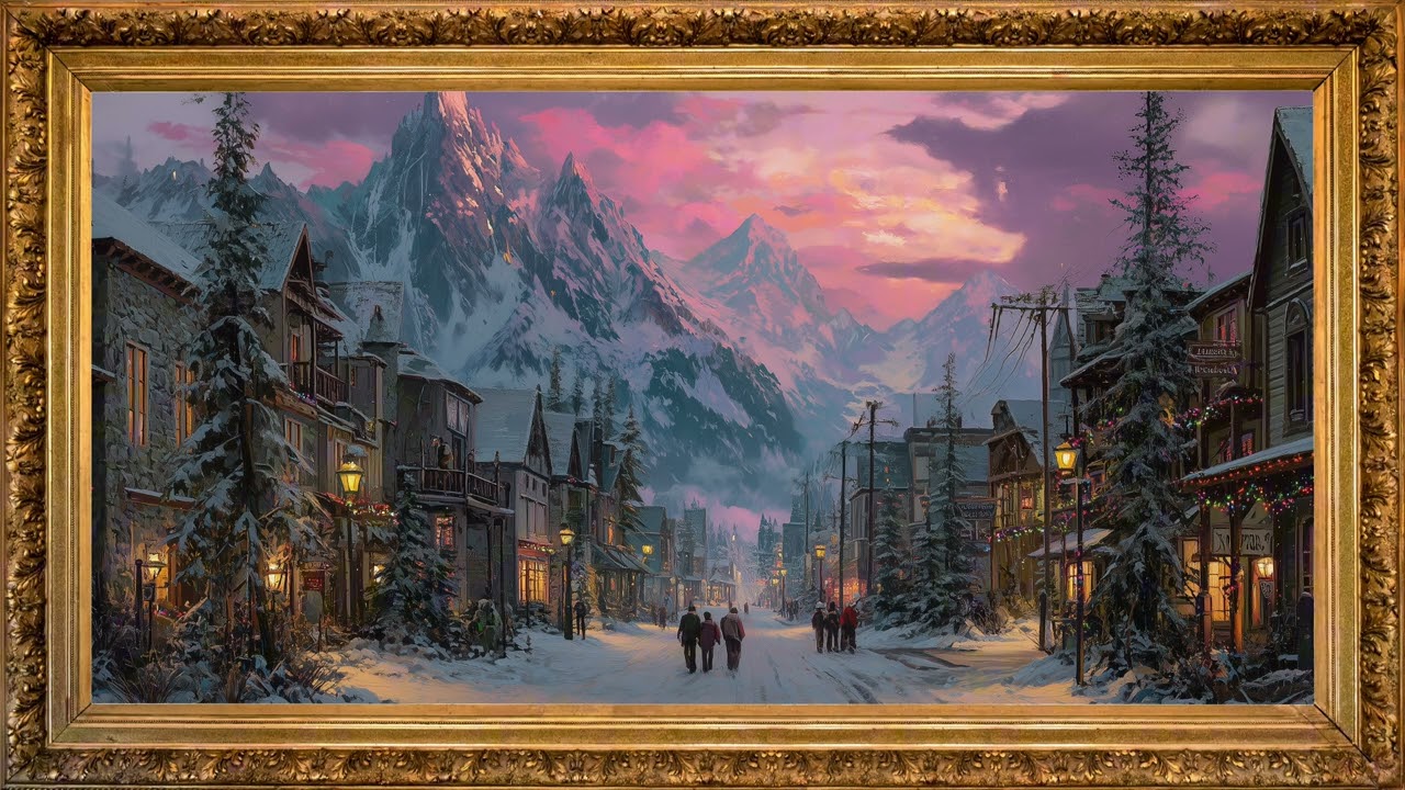 Winter tv screensaver night | Winter wonderland background with jazz music 4K