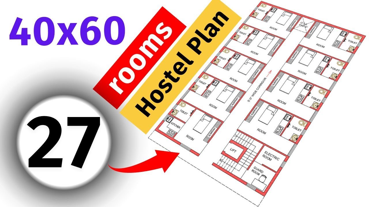 40x60 | PG Hostel Plans and Designs | 1 rk rent purpose house plan | PG Design Plan