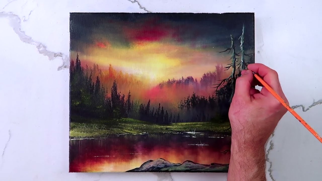 Twilight's Descend | How to Paint a Glowing Sunset | Landscape Art | Acrylics