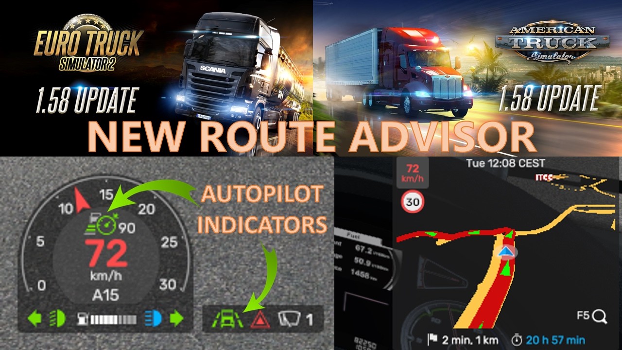 1.58 Update - Autopilot Indicators on new HUD : Euro Truck Simulator 2 & American Truck Simulator 