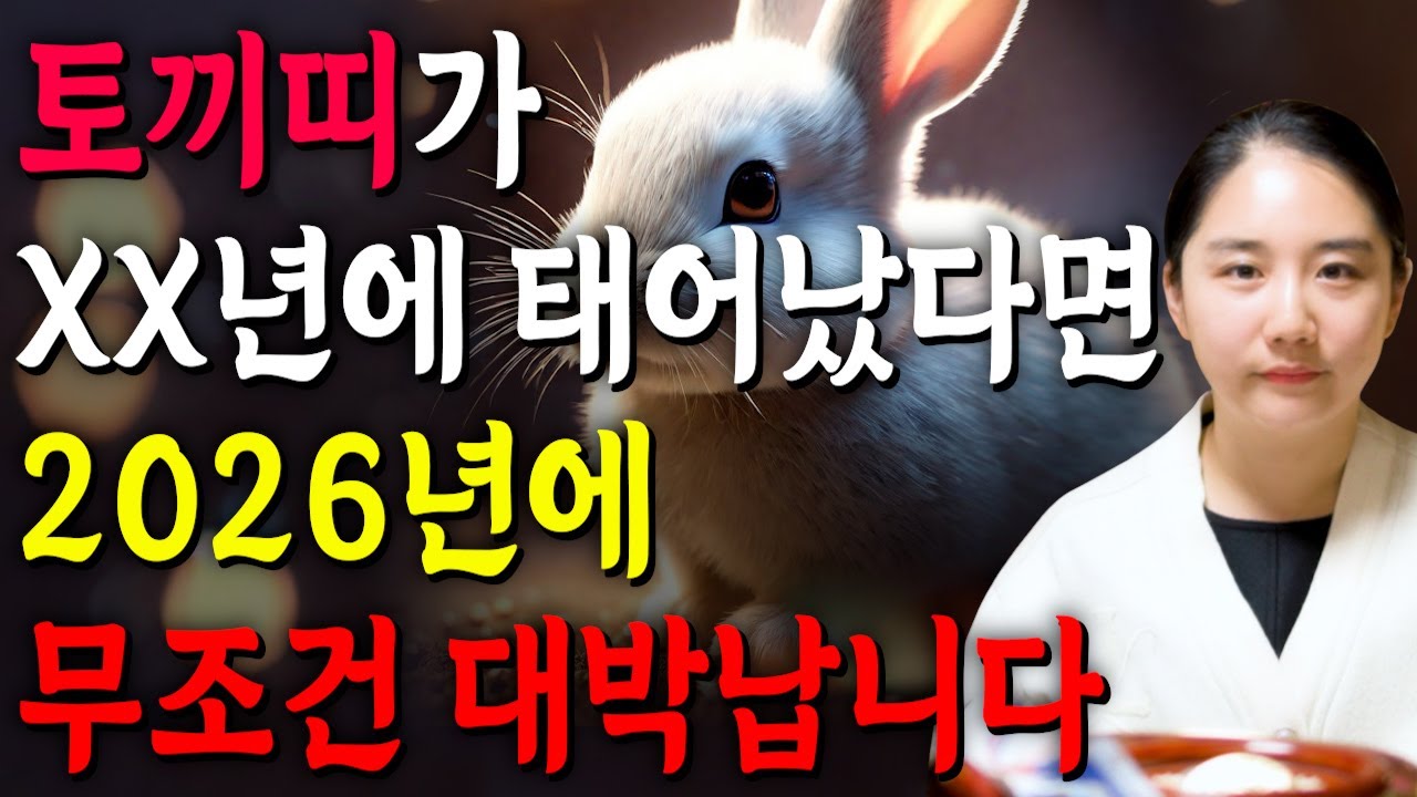✨2026년 병오년 토끼띠운세✨힘들었던 2025년은 끝나고 금전,귀인,문서 다 들어오는 토끼띠는 몇살?! 2026년 초대박나는 운세다?! 51년생 63년생 75년생 87년생 운세