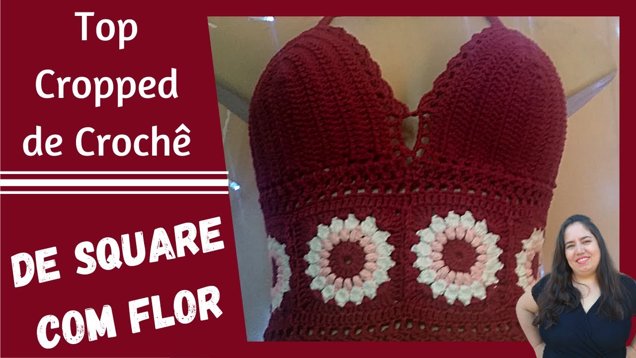 💗 Top Cropped de Crochê [de Square com Flor]  💗