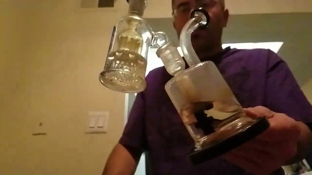 Grace Glass Bubbler w/ Black Leaf Octopus pre cooler SLOW MOTION bong rip