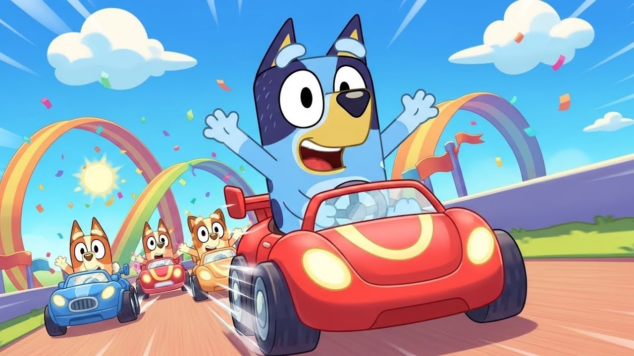 Bluey and Friends’ Super Fun Car Race 🚗🏁 | Happy Kids Cartoon Poem | Family Fun Adventure