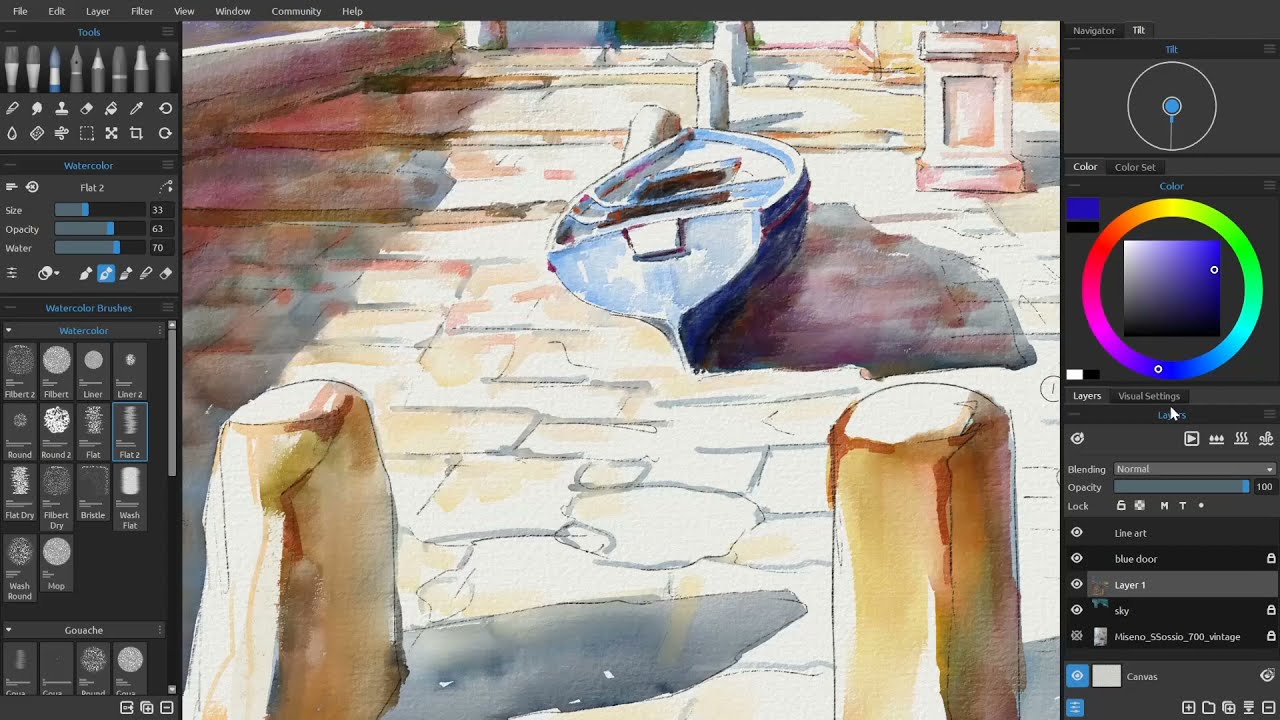 Rebelle 4 | Watercolor painting of town of Bacoli, southern Italy