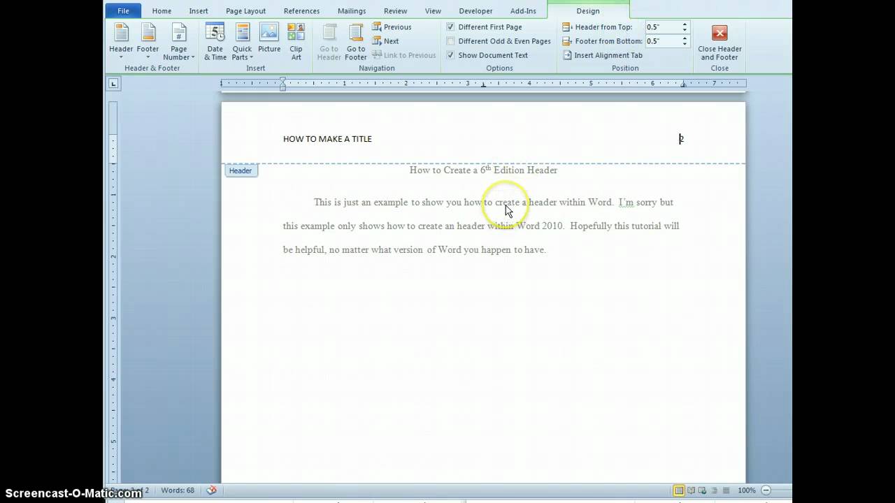 Creating a Header and Title Page in 6th Edition APA