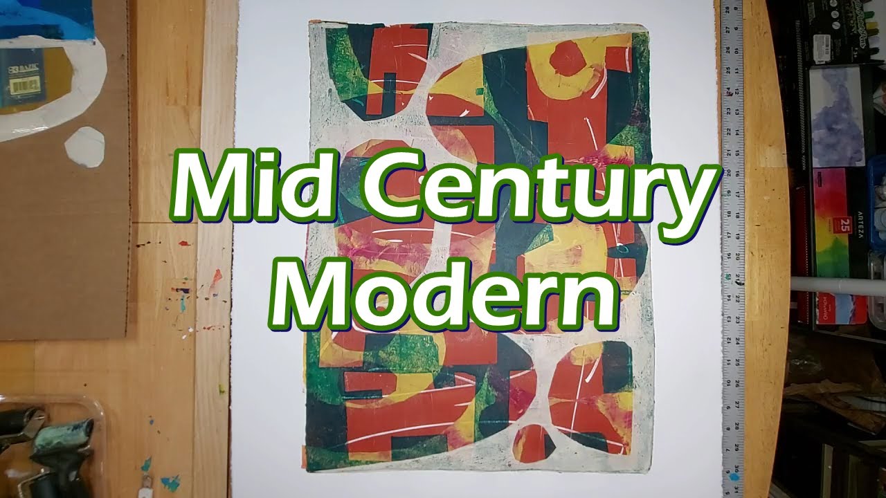 Mid Century Modern: Experiment with large format gelli plate print with stencils