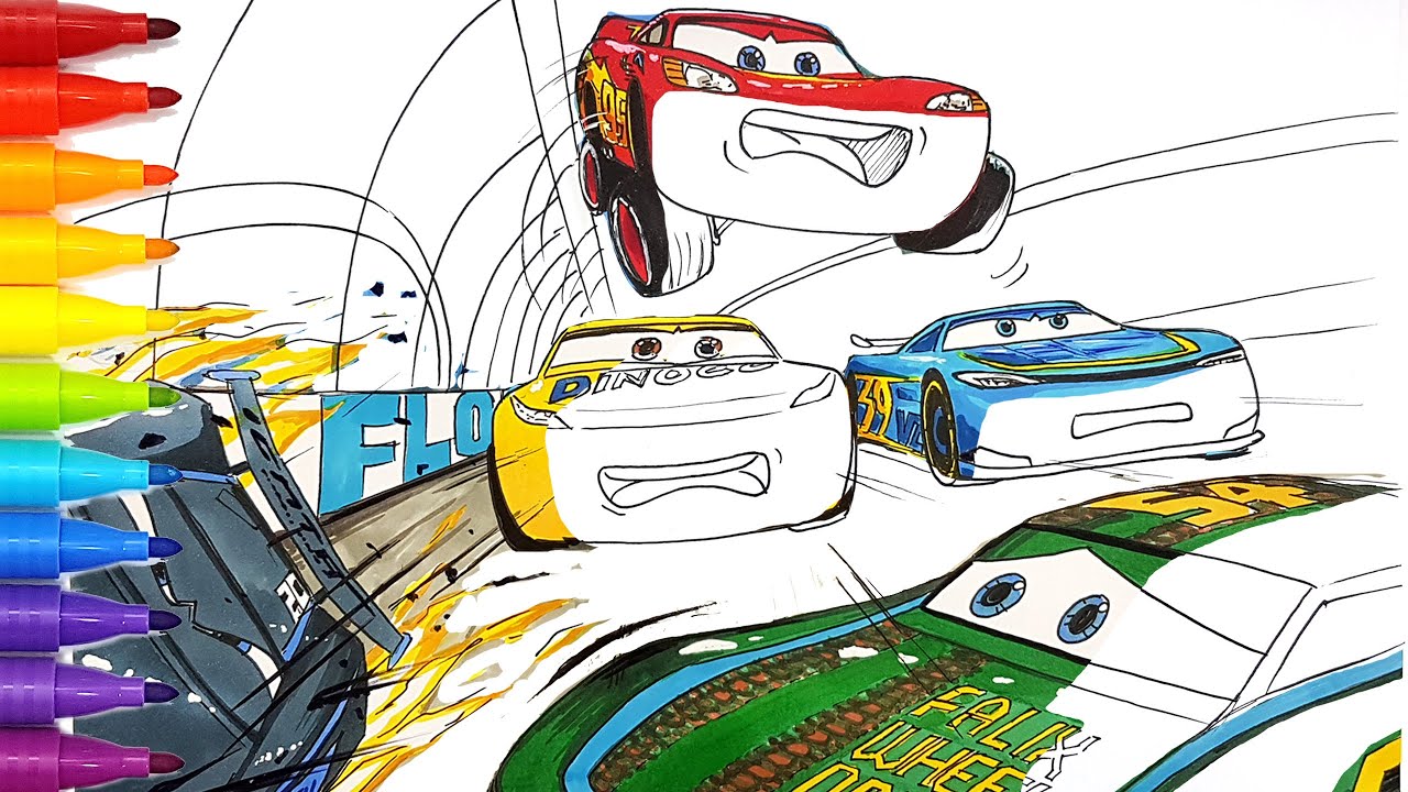 LIGHTNING McQUEEN Jumped to Avoid The Crash . CARS 4 Drawing and Coloring Pages | Tim Tim TV