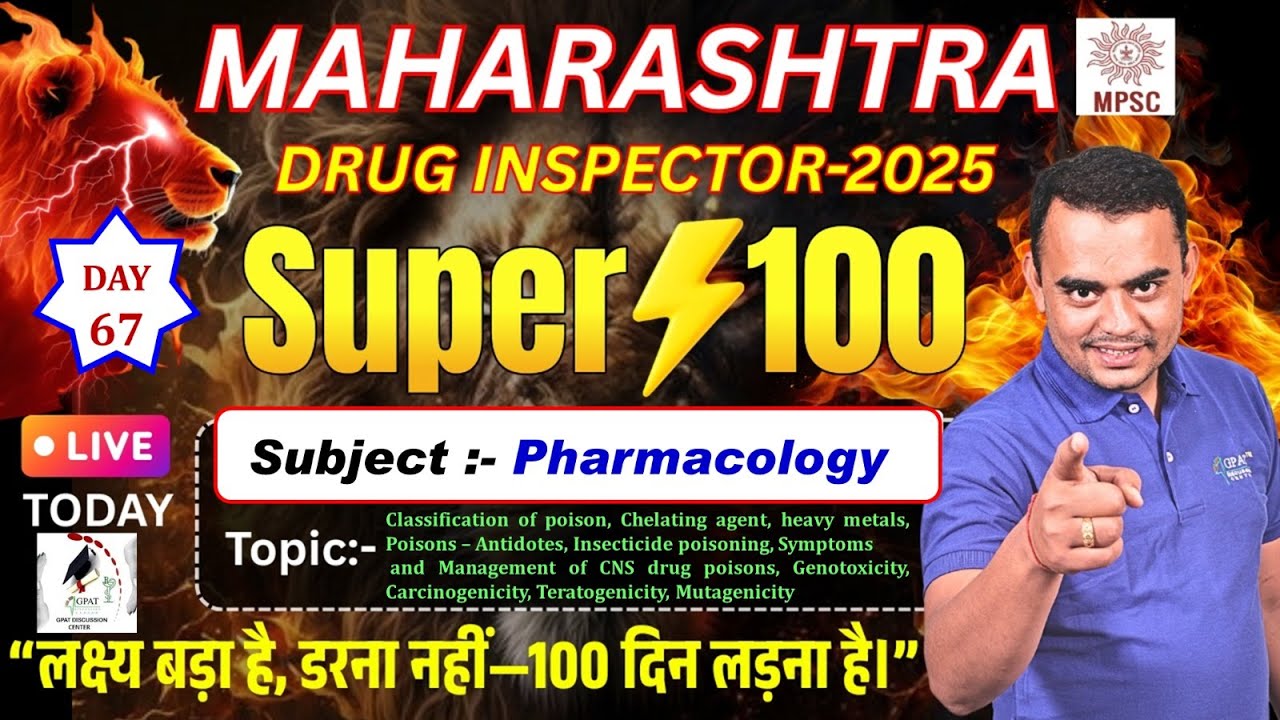 D-67 |Maharashtra Drug Inspector 2025 |SUPER 100 | Cology- Classification of Poison, Teratogenicity