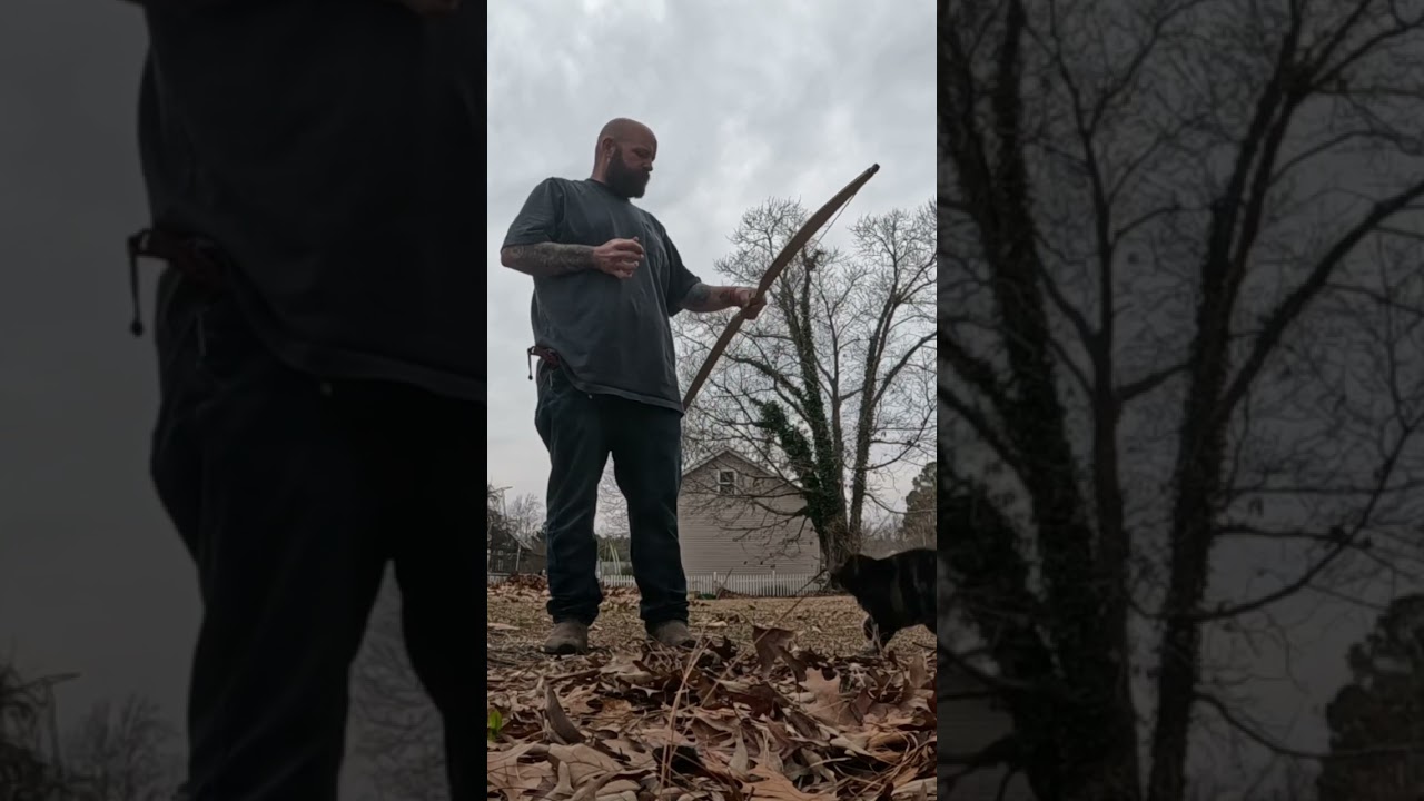 First homemade longbow. Trying it out for the first time #tradbow #traditionalarchery #flemishtwist