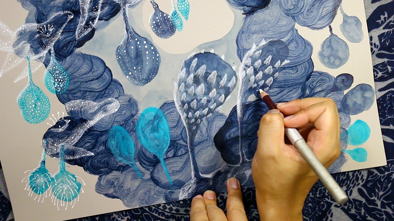 Painting a spirit animal scene in watercolor, acrylic, pen, & pencils art meditation video