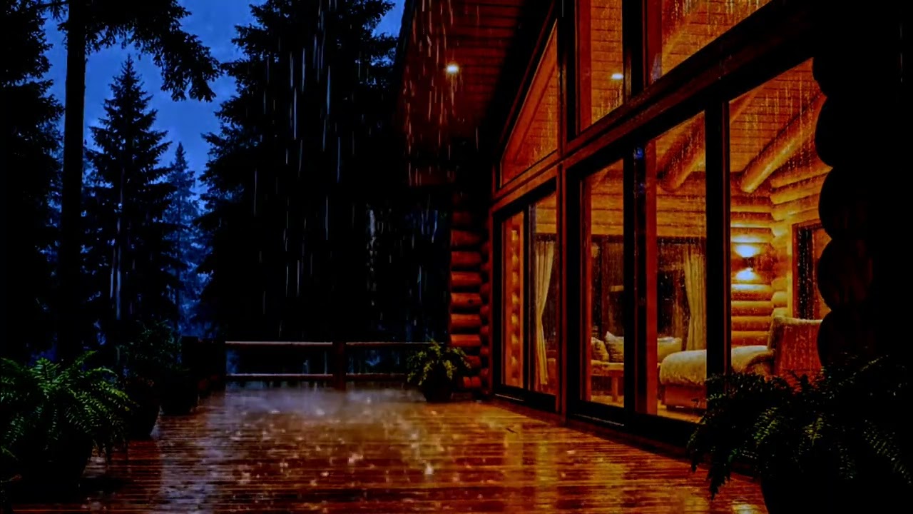 Cozy Log Cabin in Heavy Rain 🌲 Relaxing Night Storm Sounds for Sleeping