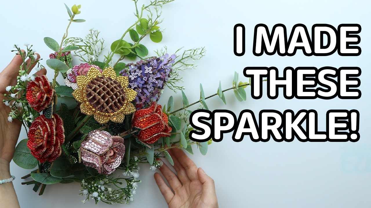 [MakeAlong] I Bedazzled Wooden Flowers Into a Beautiful Crystal Bouquet✨우드 플라워를 반짝이는 크리스탈 꽃다발로 만들었어요