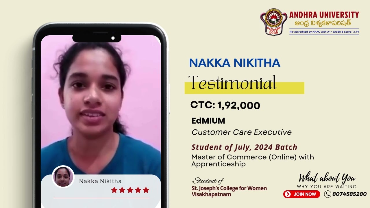 Nakka Nikhita -  Customer Care Executive - CTC Rs.1,92,000 - AU 