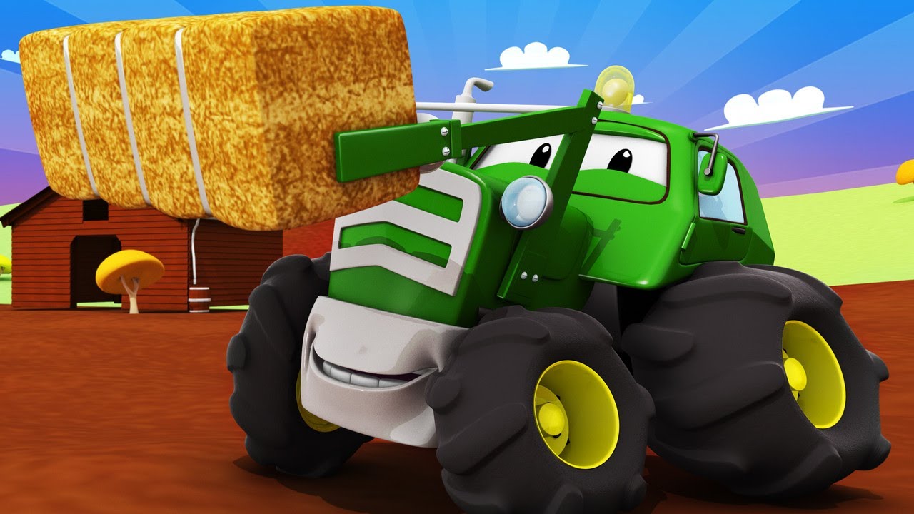 Tom the Tow Truck's Car Wash -  Ben the TRACTOR is Covered With APPLES And EGGS - Trucks cartoons
