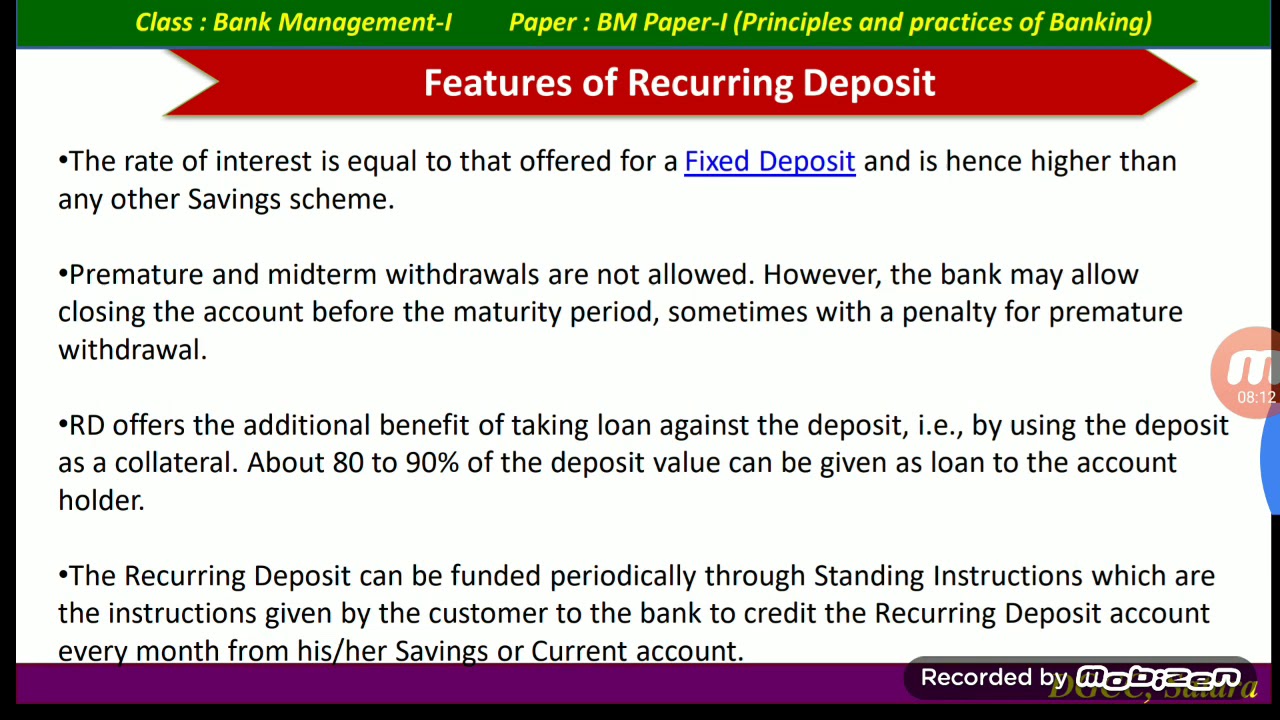Recurring Deposits,Accounts Features and Benefits