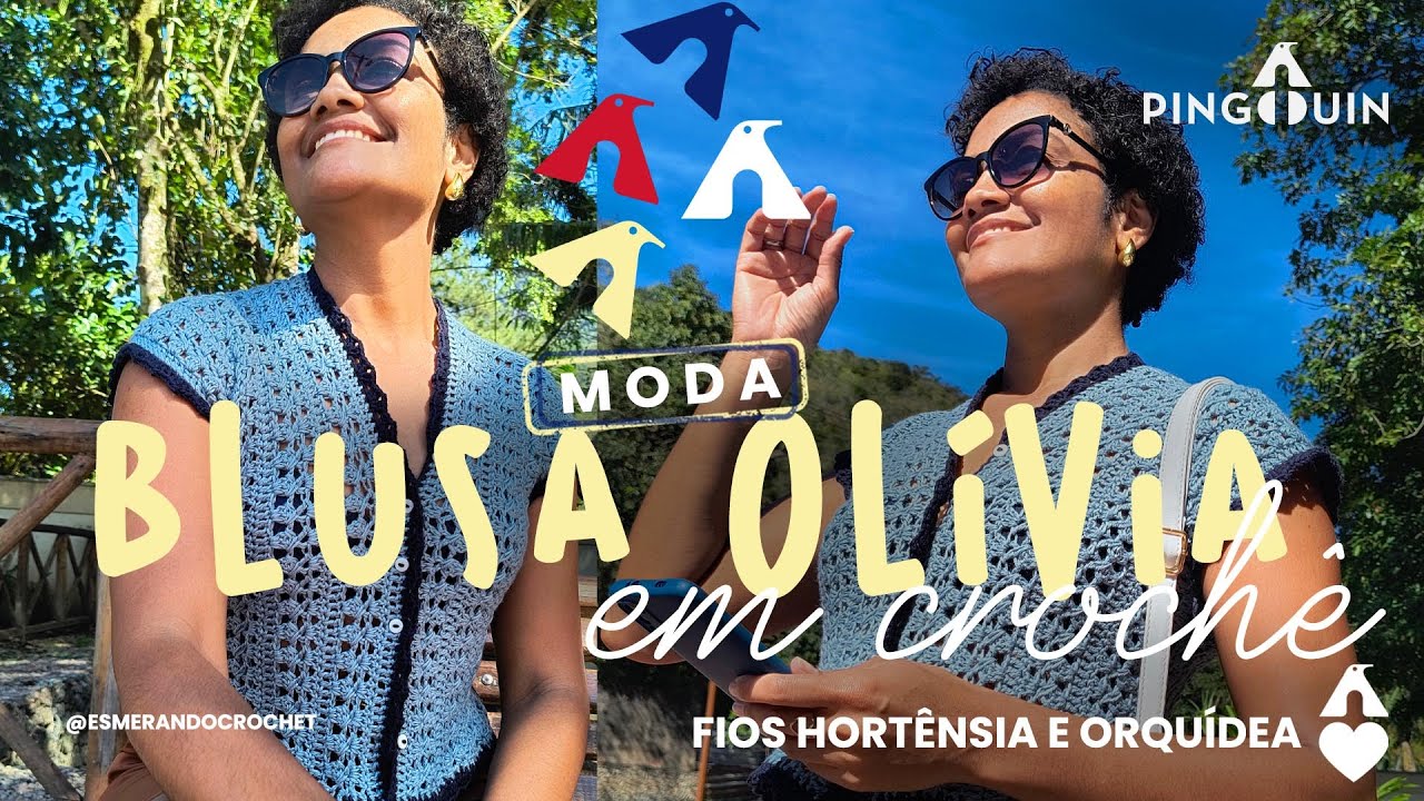 Blusa Olívia em crochê com os fios Hortênsia e Orquídea