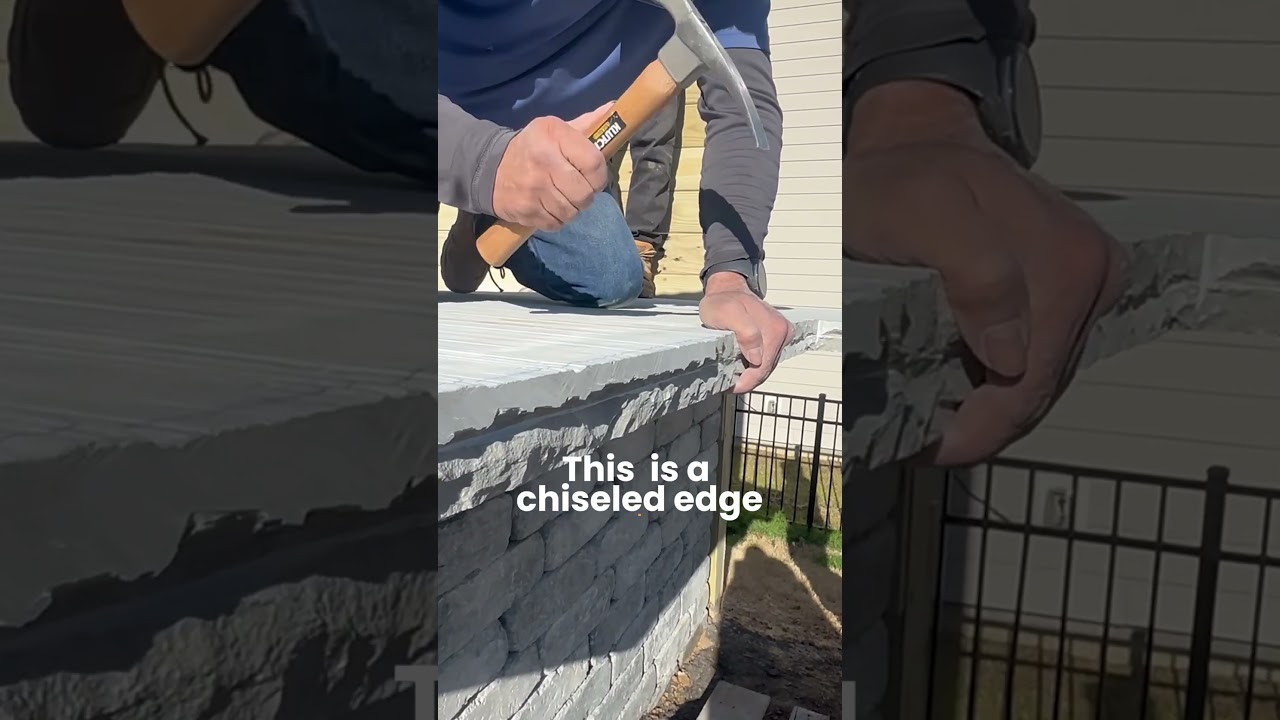 Check out this countertop chiseled edge 🪨 #outdoorliving #outdoordesign #masonry #outdoorpatiodesign