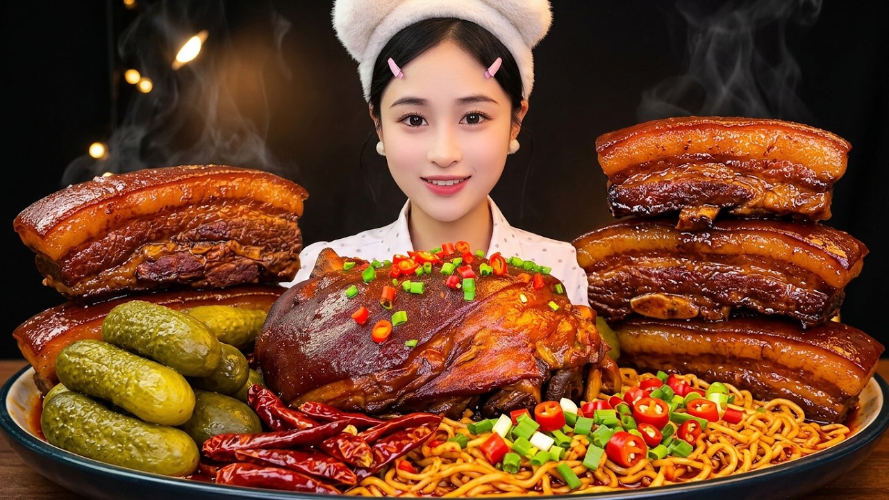 ASMR Chinese Food Mukbang: Braised Pork Elbow, Giant Pork Belly! Massive Eating Videos | 食べ | 吃播