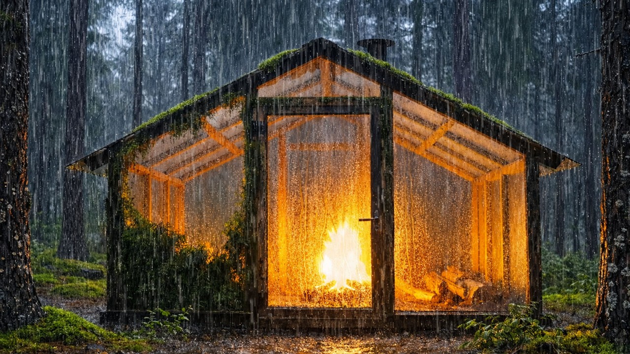 Rainstorm Camping in the Forest Tent with Campfire 🔥🌧️ | Relaxing ASMR Rain Sounds for Deep Sleep