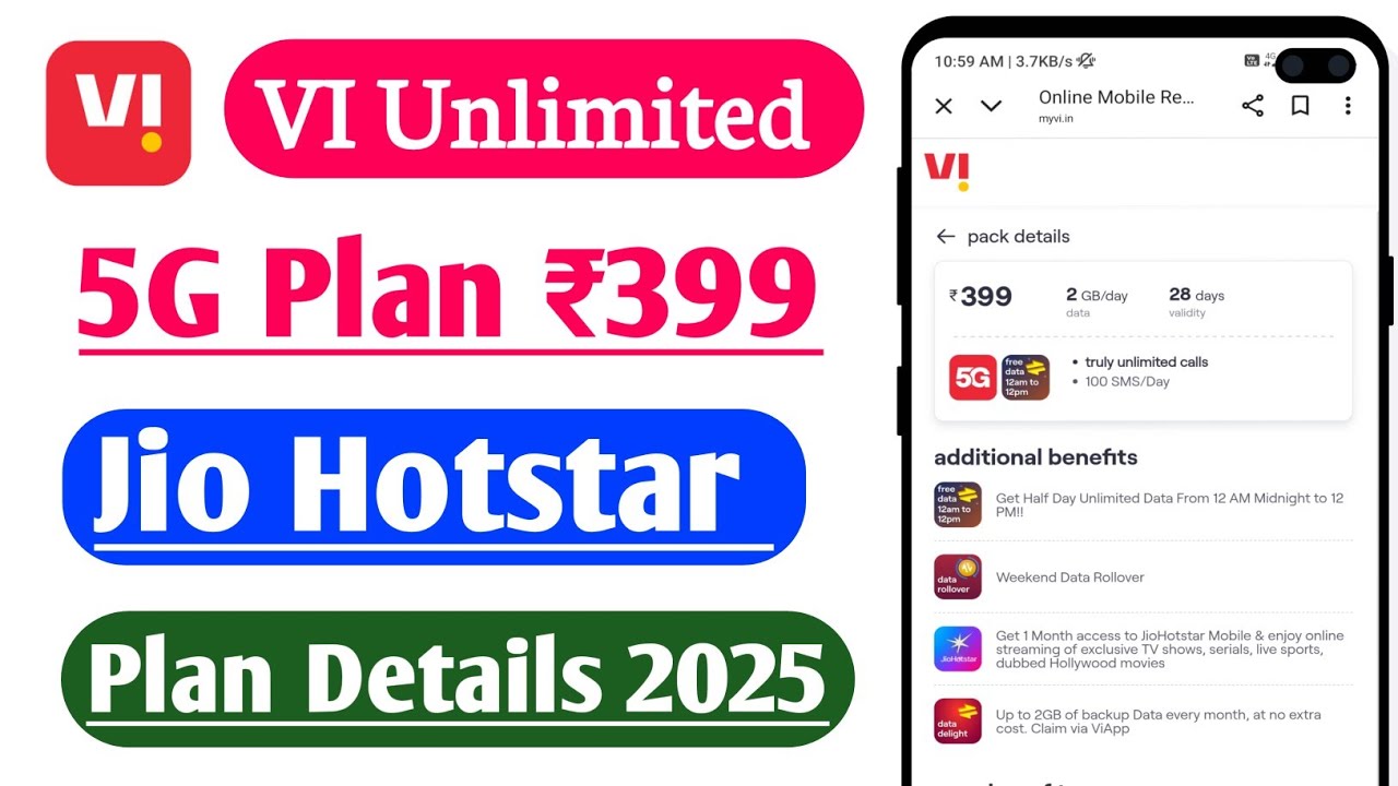 VI Unlimited recharge plan Rs 399 With Jio Hotstar Subscription All Details