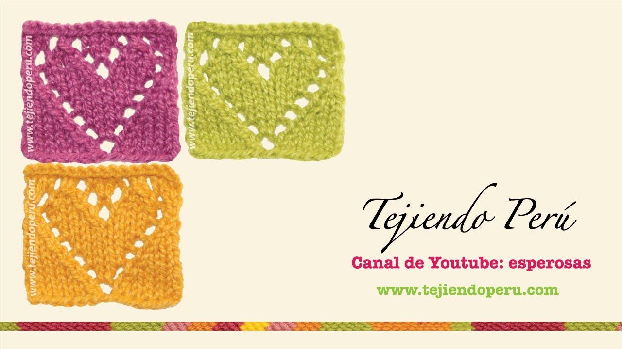 Corazones con borde calado tejidos en dos agujas o palitos