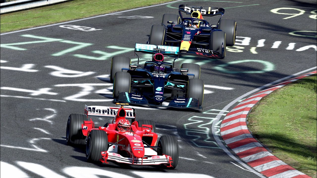 Ferrari F1 2004 vs Mercedes F1 2020 W11 vs Redbull F1 2023 RB19 - Nordschelife